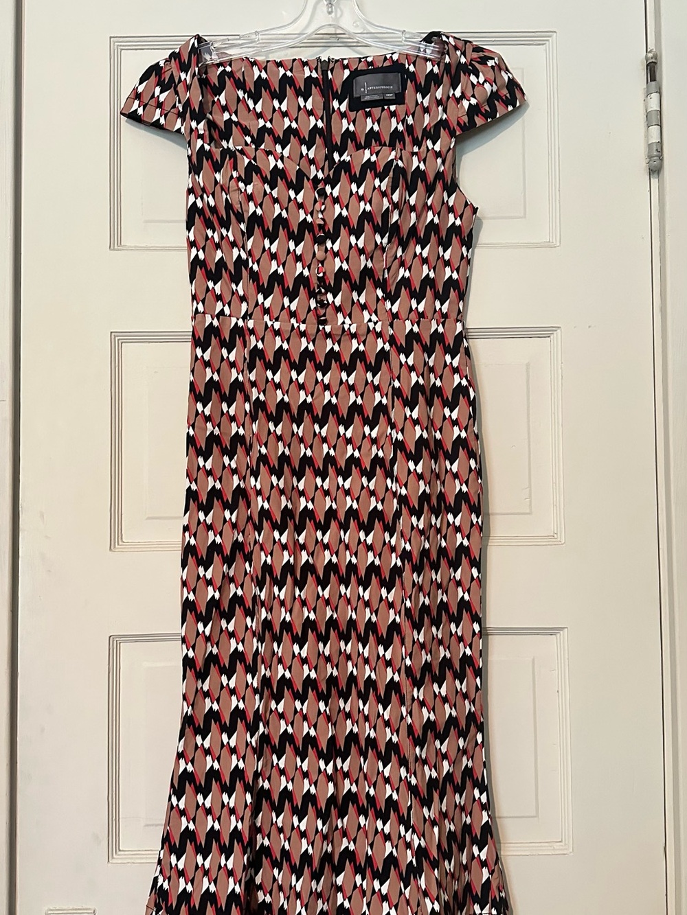 Anthropologie Black Pink Cream Geometric Midi Dress The Cecily Dress